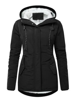 Casual Parka Loose Plain Zip Up Hooded Long Puffer Coat - Image 26
