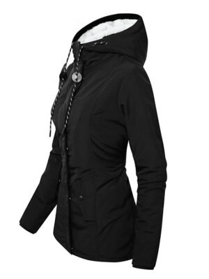 Casual Parka Loose Plain Zip Up Hooded Long Puffer Coat - Image 28