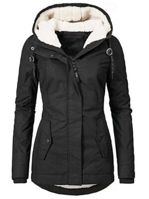 Casual Parka Loose Plain Zip Up Hooded Long Puffer Coat - Image 38