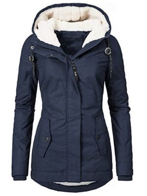 Casual Parka Loose Plain Zip Up Hooded Long Puffer Coat - Image 39
