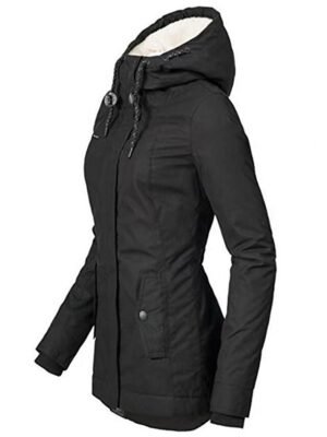 Casual Parka Loose Plain Zip Up Hooded Long Puffer Coat - Image 4