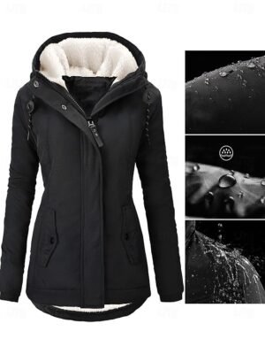 Casual Parka Loose Plain Zip Up Hooded Long Puffer Coat - Image 44