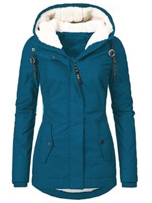 Casual Parka Loose Plain Zip Up Hooded Long Puffer Coat - Image 45