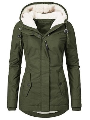 Casual Parka Loose Plain Zip Up Hooded Long Puffer Coat - Image 9