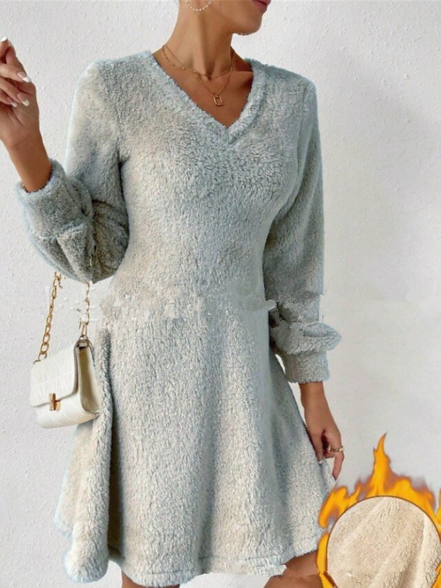 Casual Patchwork V Neck Long Sleeve Mini Dress - Image 2
