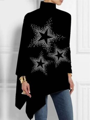 Casual Plus Size Basic Print Turtleneck Long Sleeve Regular Top - Image 4