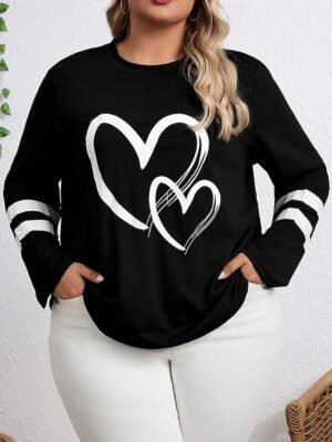 Casual Plus Size Black Long Sleeve Tee - Image 1