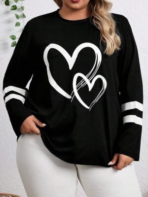 Casual Plus Size Black Long Sleeve Tee - Image 3