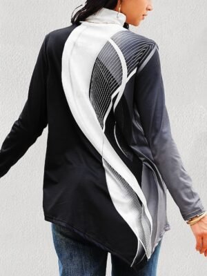 Casual Plus Size Butterfly Print Turtleneck Long Sleeve Regular Top - Image 2