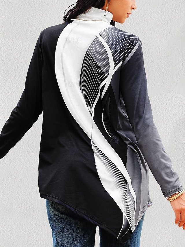 Casual Plus Size Butterfly Print Turtleneck Long Sleeve Regular Top - Image 2