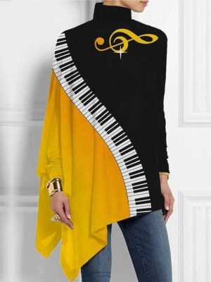 Casual Plus Size Butterfly Print Turtleneck Long Sleeve Regular Top - Image 5