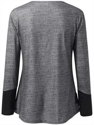 Casual Plus Size Colour Block V Neck Long Sleeve Tunic Top - Image 4
