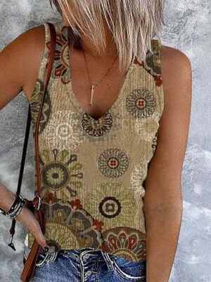Casual Plus Size Floral V Neck Sleeveless Regular Camisole - Image 2