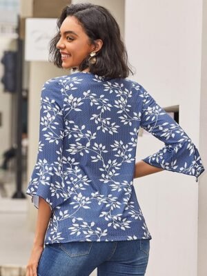 Casual Plus Size Print V Neck 3/4 Sleeve Tunic Top - Image 4