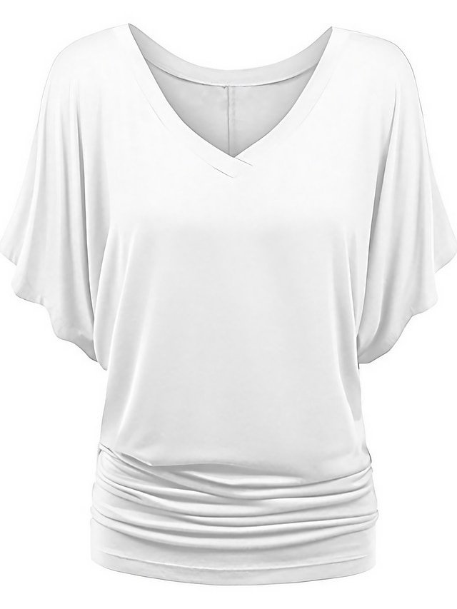 Casual Plus Size Ruched V Neck Batwing Half Sleeve Tee - Image 1