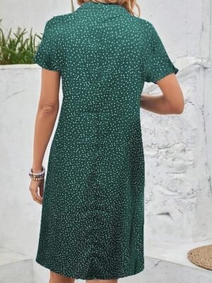 Casual Polka Dot Shirt Collar Short Sleeve Mini Dress - Image 4