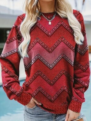 Casual Pullover Geometric Crew Neck Long Sleeve Sweatshirt - Image 5