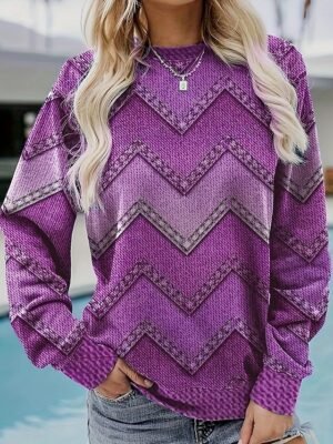 Casual Pullover Geometric Crew Neck Long Sleeve Sweatshirt - Image 6