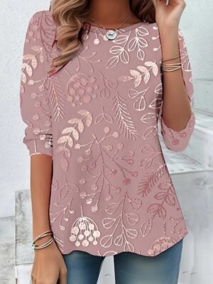 Casual Regular 3D Floral Crew Neck Long Sleeve Tops - Image 1
