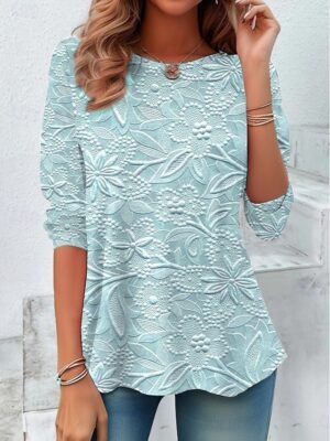 Casual Regular 3D Floral Crew Neck Long Sleeve Tops - Image 11
