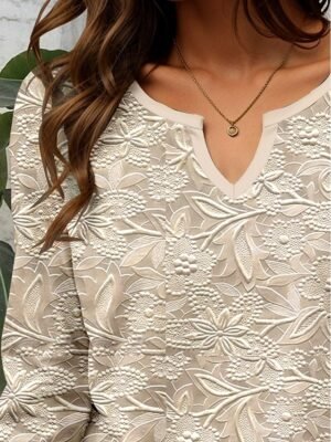 Casual Regular 3D Floral Crew Neck Long Sleeve Tops - Image 13