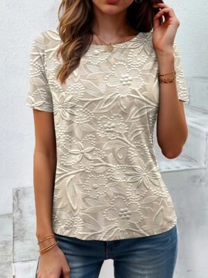 Casual Regular 3D Floral Crew Neck Long Sleeve Tops - Image 15