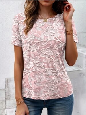 Casual Regular 3D Floral Crew Neck Long Sleeve Tops - Image 16