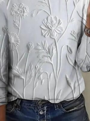 Casual Regular 3D Floral Crew Neck Long Sleeve Tops - Image 19