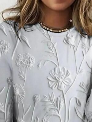 Casual Regular 3D Floral Crew Neck Long Sleeve Tops - Image 20