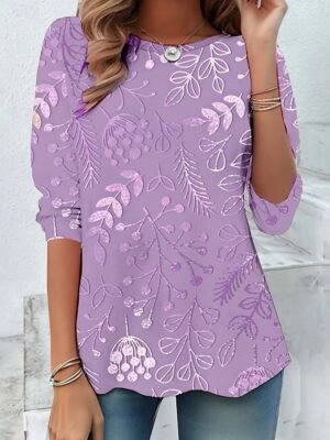 Casual Regular 3D Print Round Neck Long Sleeve Tops - Image 23