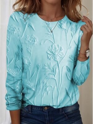 Casual Regular 3D Print Round Neck Long Sleeve Tops - Image 4