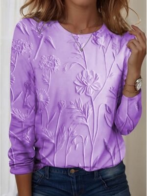 Casual Regular 3D Print Round Neck Long Sleeve Tops - Image 5