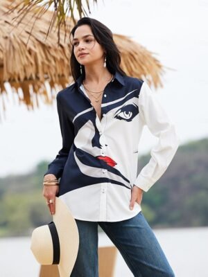 Casual Regular Abstract Shirt Collar Long Sleeve Blouse - Image 3