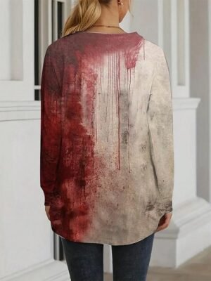 Casual Regular Abstract V Neck Long Sleeve Tops - Image 2