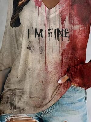 Casual Regular Abstract V Neck Long Sleeve Tops - Image 3