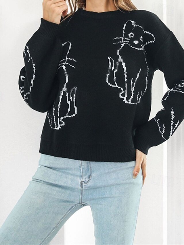 Casual Regular Animal Crew Neck Long Sleeve Knitted Top - Image 2