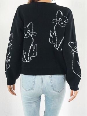 Casual Regular Animal Crew Neck Long Sleeve Knitted Top - Image 4