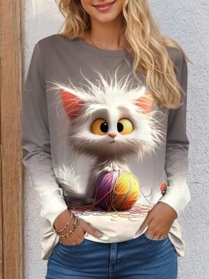 Casual Regular Animal Print Crew Neck Long Sleeve Top - Image 1