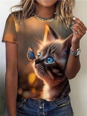 Casual Regular Animal Print Crew Neck Short Sleeve Top - Image 1