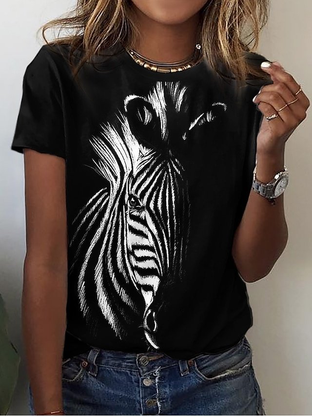 Casual Regular Animal Print Round Neck Short Sleeve Tops - Image 1