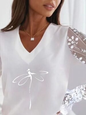 Casual Regular Animal V Neck Long Sleeve T-Shirt - Image 3