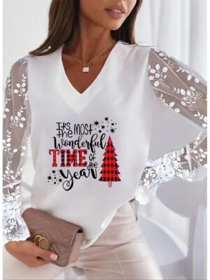 Casual Regular Animal V Neck Long Sleeve T-Shirt - Image 4
