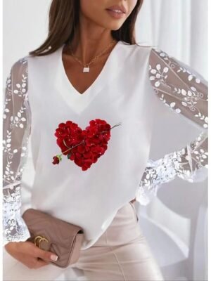 Casual Regular Animal V Neck Long Sleeve T-Shirt - Image 5