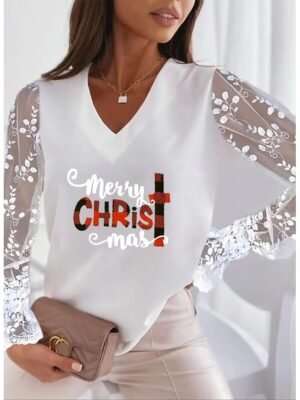 Casual Regular Animal V Neck Long Sleeve T-Shirt - Image 8