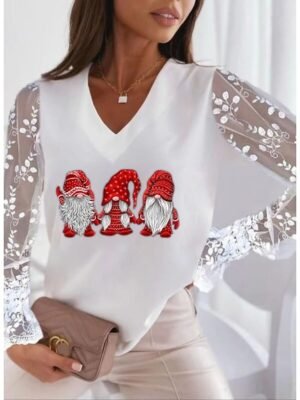 Casual Regular Animal V Neck Long Sleeve T-Shirt - Image 9