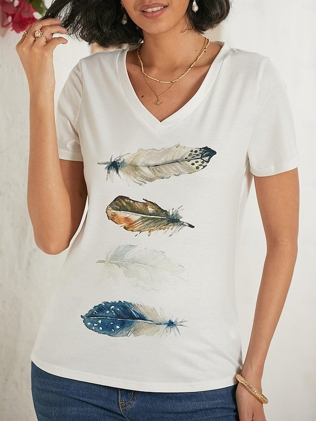 Casual Regular Basic Print V Neck Short Sleeve Top - Image 2