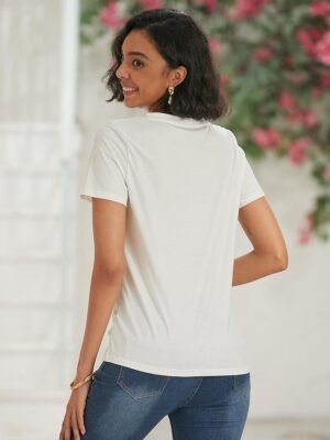 Casual Regular Basic Print V Neck Short Sleeve Top - Image 3