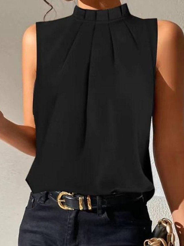 Casual Regular Basic Turtleneck Sleeveless Tank Top - Image 2
