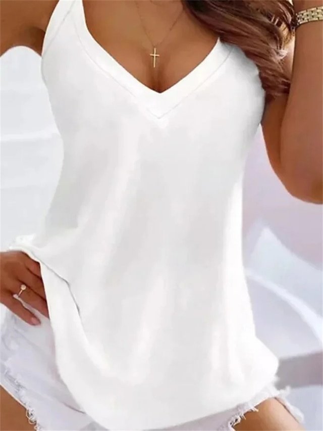 Casual Regular Basic V Neck Sleeveless Tunic Top - Image 2