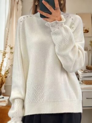 Casual Regular Beaded Turtleneck Long Sleeve Regular Top - Image 3